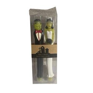 Frankenstein Bride Couple Wedding Halloween Candles Green Monsters Tall 10"